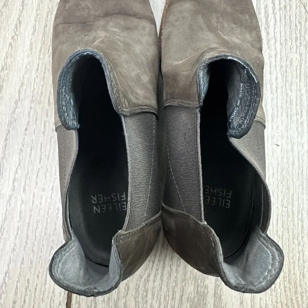 Eileen Fisher Brown Suede Chelsea Ankle Boot Size‎ 6 Wedge Heel Bootie